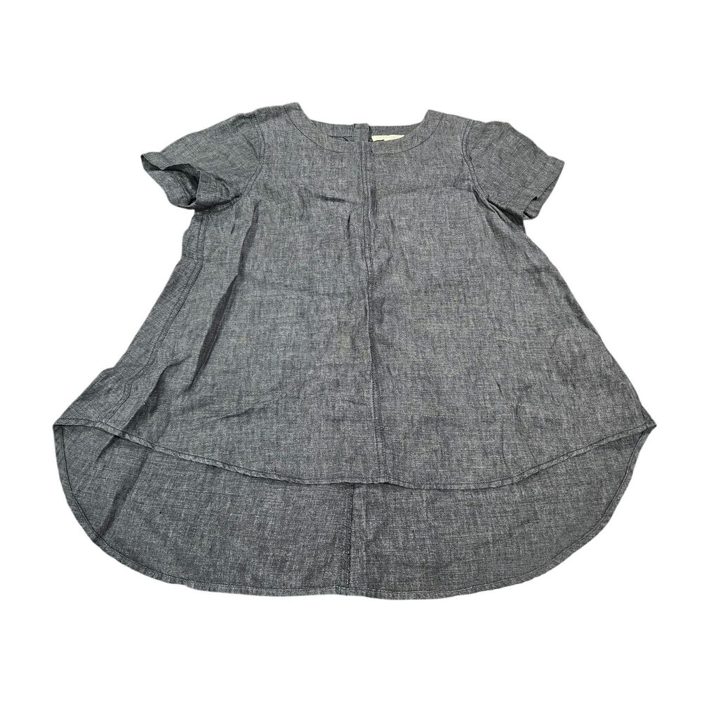 Eileen Fisher Petite Small PS 100% Organic Linen High Low Tunic Gray